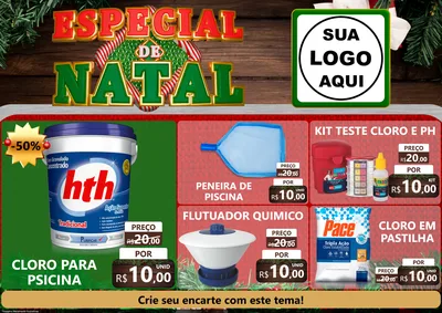 Modelo de Encarte para Encarte A4 Horizontal com o tema Especial de Natal para Produtos para Piscina