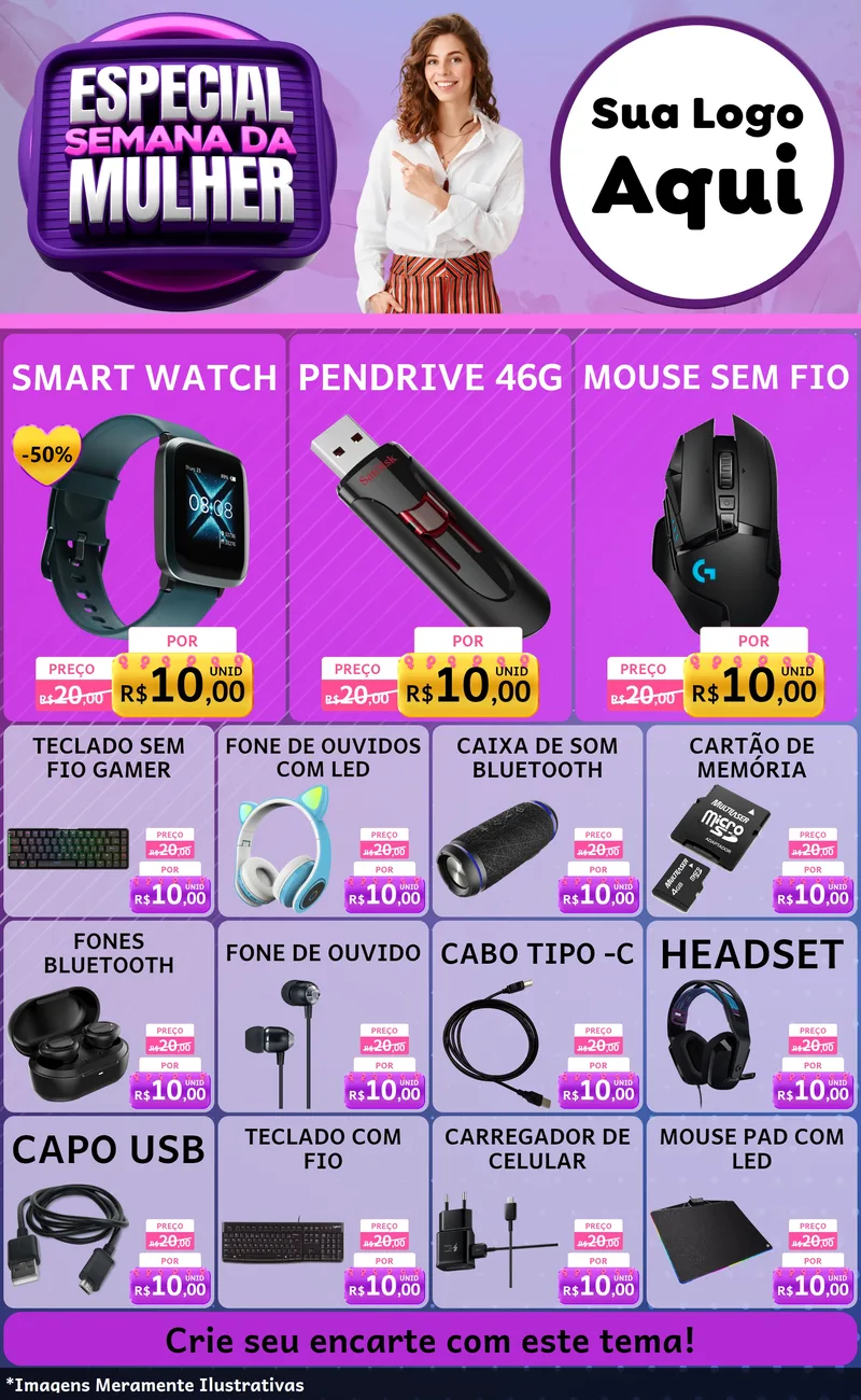 Modelo de Encarte para Encarte Grande com o tema Especial Semana da Mulher para Informática