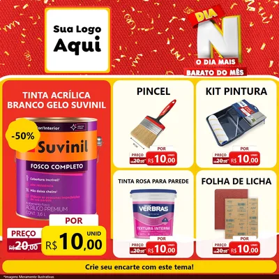 Modelo de Rede Social para Feed Facebook com o tema Dia N o Dia Mais Barato do Mês para Tintas e Ferramentas