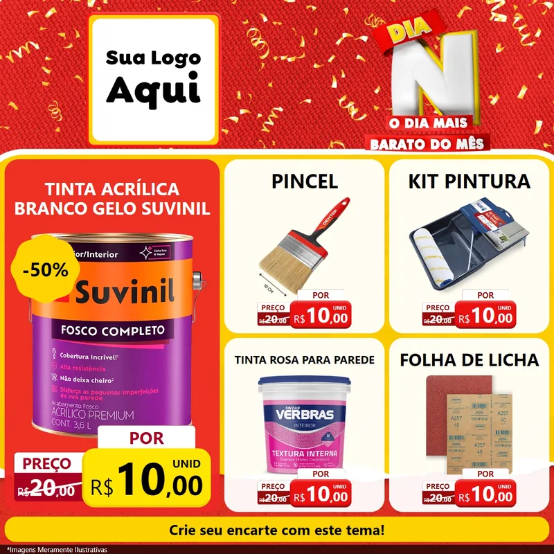 Modelo de Rede Social para Feed Facebook com o tema Dia N o Dia Mais Barato do Mês para Tintas e Ferramentas