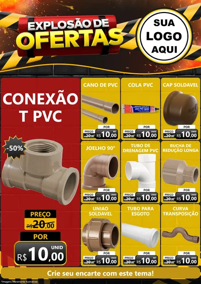 Modelo de Encarte para Encarte A4 Vertical com o tema Explosão de Ofertas para Tubos e conexões
