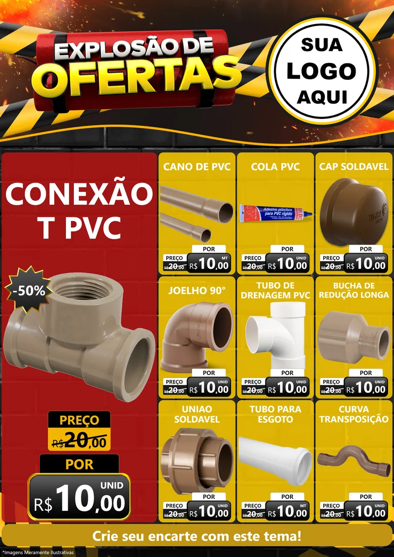 Modelo de Encarte para Encarte A4 Vertical com o tema Explosão de Ofertas para Tubos e conexões