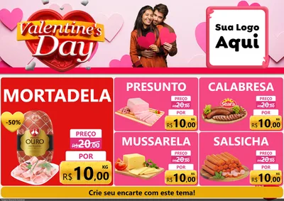 Modelo de Encarte para Encarte A4 Horizontal com o tema Valentine's Day para Frios e Laticínios