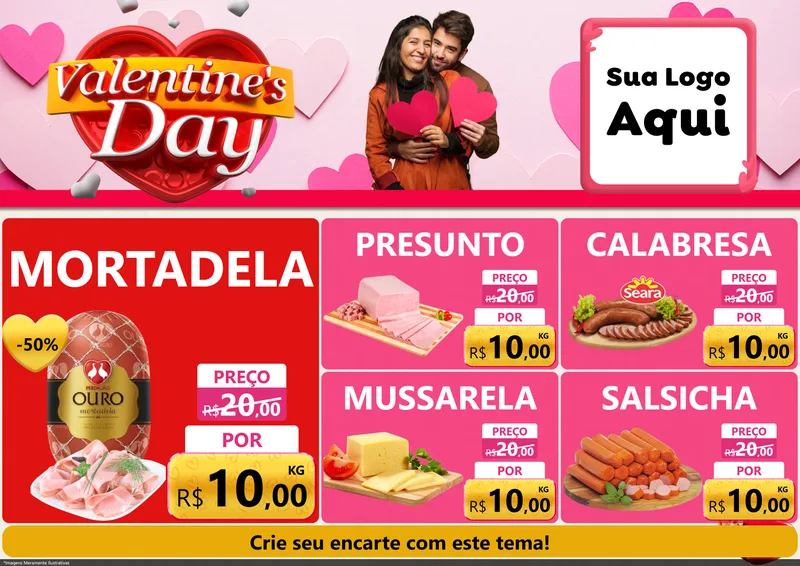 Modelo de Encarte para Encarte A4 Horizontal com o tema Valentine's Day para Frios e Laticínios