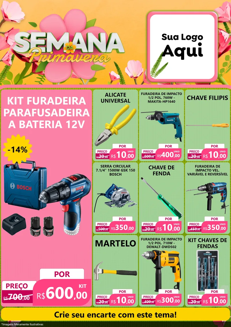 Modelo de Encarte para Encarte A4 Vertical com o tema Semana da Primavera para Maquinas e Ferramentas