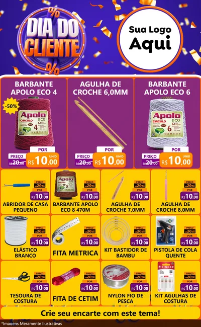 Modelo de Encarte para Encarte Grande com o tema Dia do Cliente para Armarinho e Aviamentos