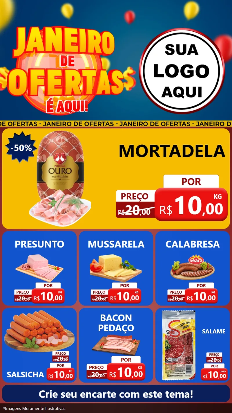 Modelo de Rede Social para Stories com o tema Janeiro de Ofertas É Aqui! para Frios e Laticínios