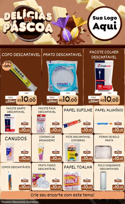 Modelo de Encarte para Encarte Grande com o tema Delícias de Páscoa para Embalagens