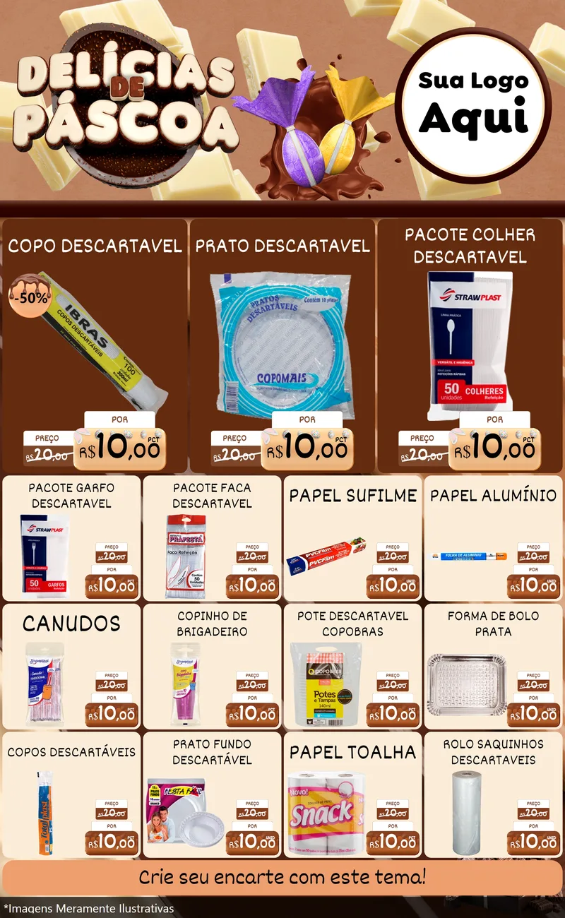 Modelo de Encarte para Encarte Grande com o tema Delícias de Páscoa para Embalagens