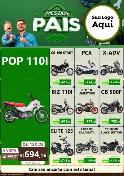 Modelo de Encarte para Encarte A4 Vertical com o tema Mês dos Pais para Concessionaria de Motos