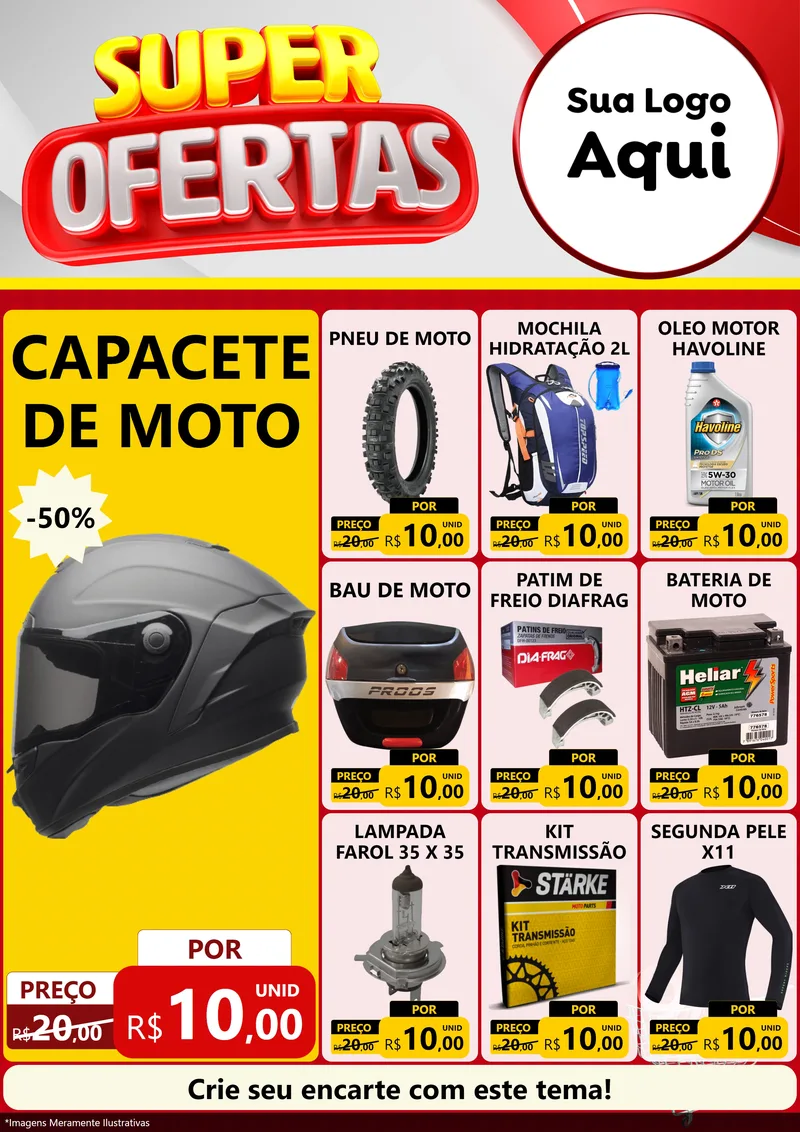 Modelo de Encarte para Encarte A4 Vertical com o tema Super Ofertas para Moto peças