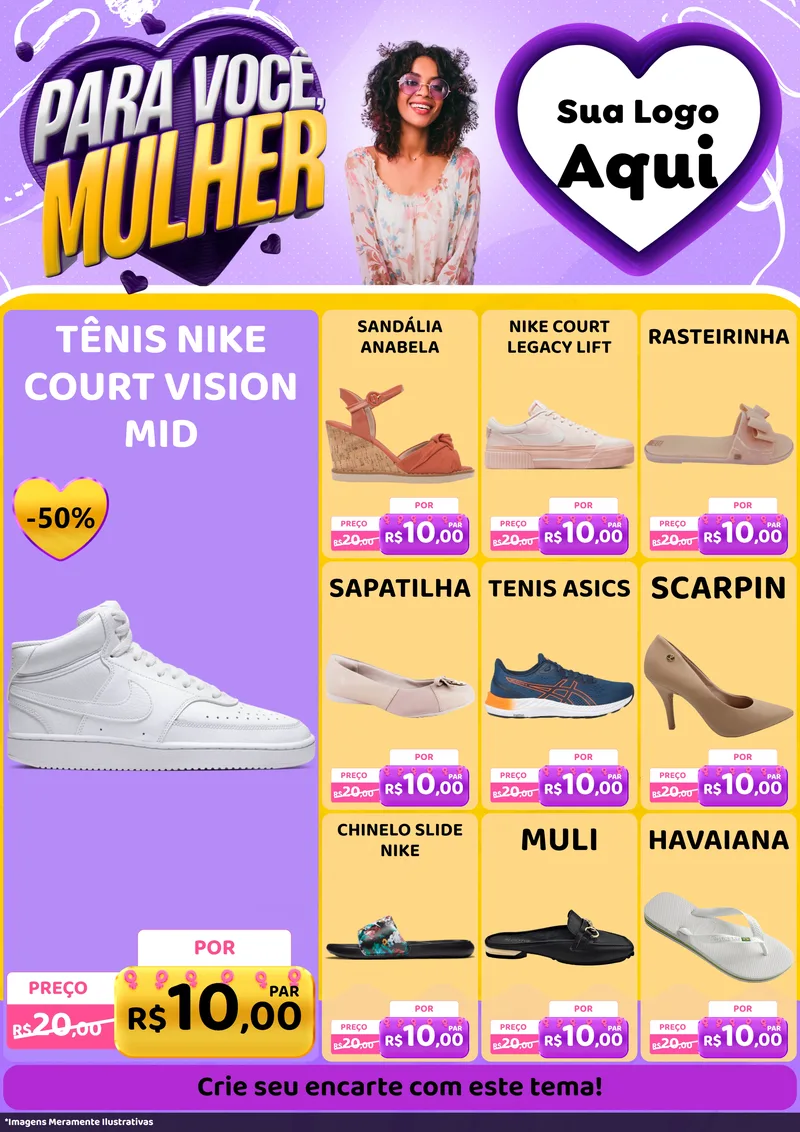 Modelo de Encarte para Encarte A4 Vertical com o tema Para Você, Mulher para Calçados