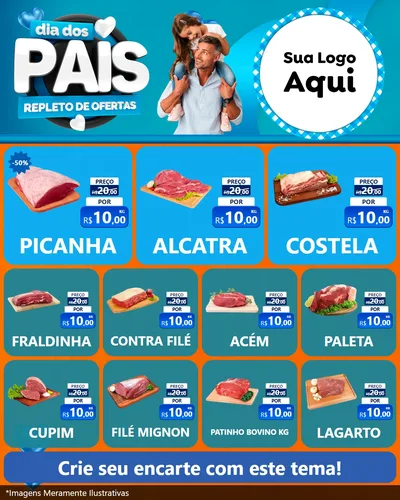 Modelo de Rede Social para Feed Instagram com o tema Dia Dos Pais Repleto de Ofertas para Açougue
