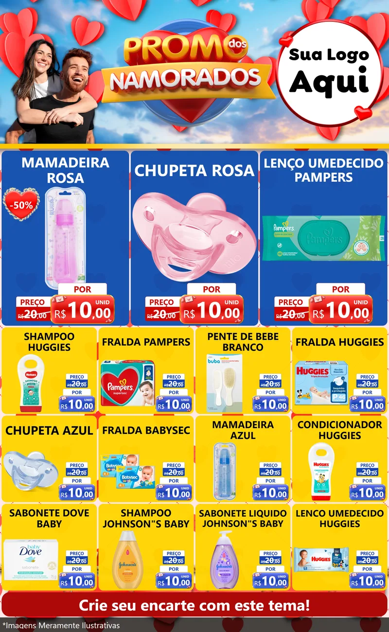 Modelo de Encarte para Encarte Grande com o tema Promo dos Namorados para Bebês
