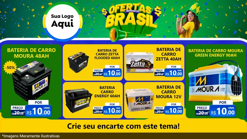 Modelo de TV para TV Horizontal com o tema Ofertas Semana do Brasil para Baterias Elétricas