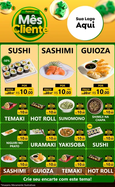 Modelo de Encarte para Encarte Grande com o tema Especial Mês do Cliente para Comida japonesa
