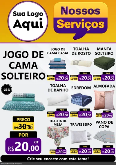Modelo de Encarte para Encarte A4 Vertical com o tema Nossos Serviços para Cama, Mesa e Banho