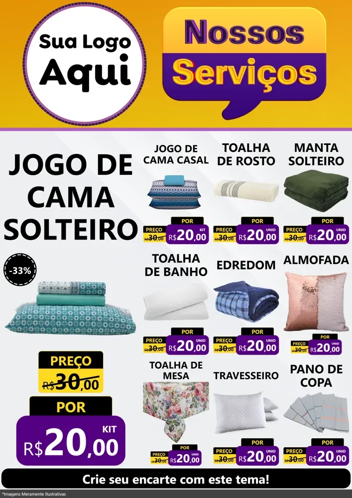 Modelo de Encarte para Encarte A4 Vertical com o tema Nossos Serviços para Cama, Mesa e Banho