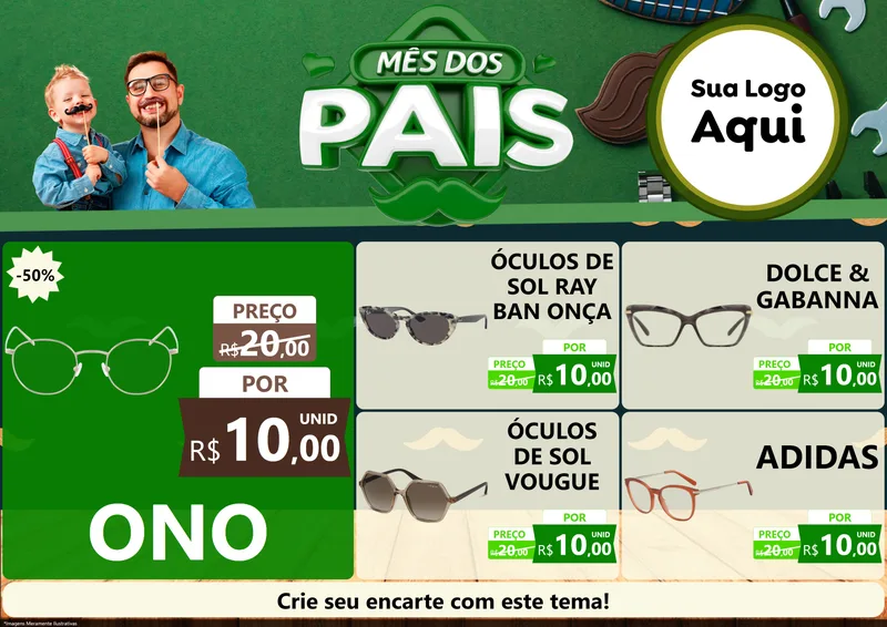 Modelo de Encarte para Encarte A4 Horizontal com o tema Mês dos Pais para Óticas