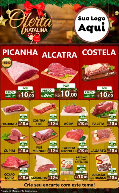 Modelo de Encarte para Encarte Grande com o tema Ofertas Natalina para Açougue