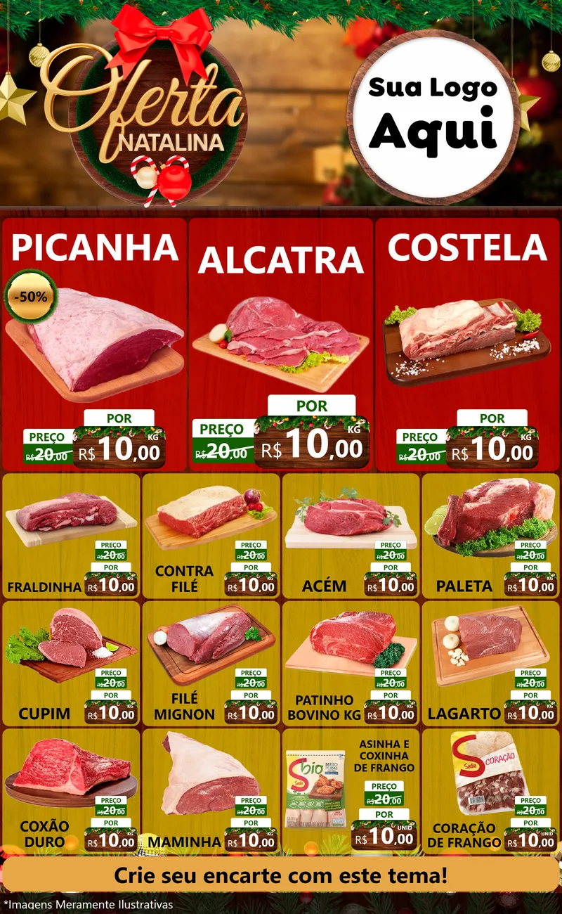Modelo de Encarte para Encarte Grande com o tema Ofertas Natalina para Açougue