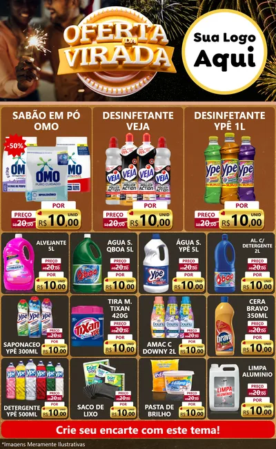Modelo de Encarte para Encarte Grande com o tema Oferta da Virada para Produtos de Limpeza