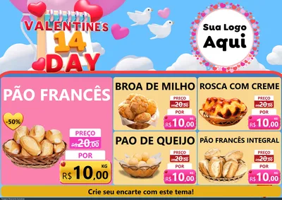 Modelo de Encarte para Encarte A4 Horizontal com o tema Valentine's Day para Padaria