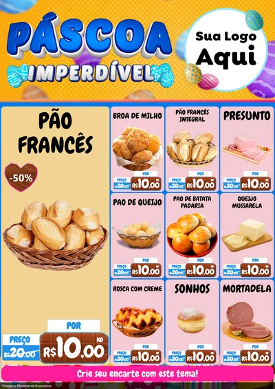 Modelo de Encarte para Encarte A4 Vertical com o tema Páscoa Imperdível para Padaria