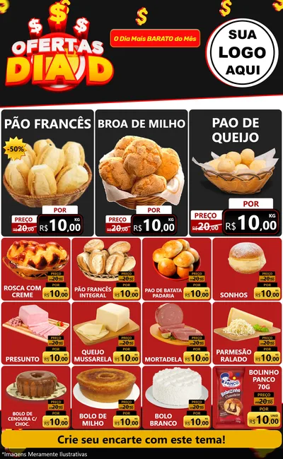 Modelo de Encarte para Encarte Grande com o tema Ofertas Dia D para Padaria