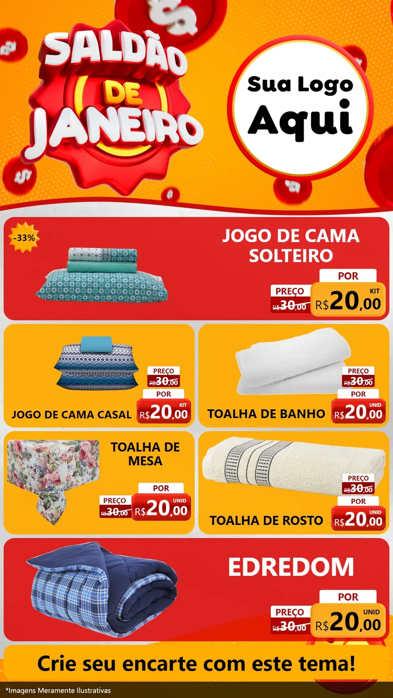 Modelo de TV para TV Vertical com o tema Saldão de Janeiro para Cama, Mesa e Banho