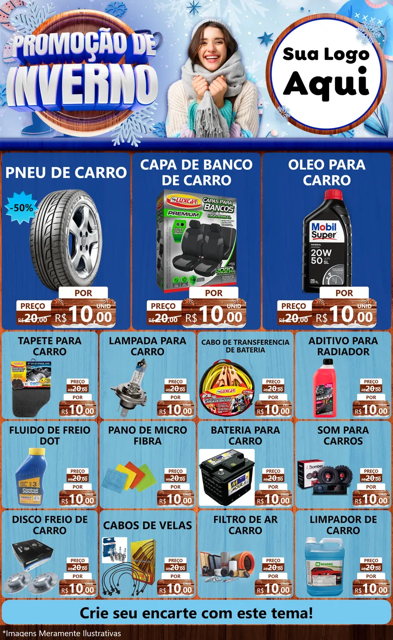 Modelo de Encarte para Encarte Grande com o tema Promoção de Inverno para Auto peças