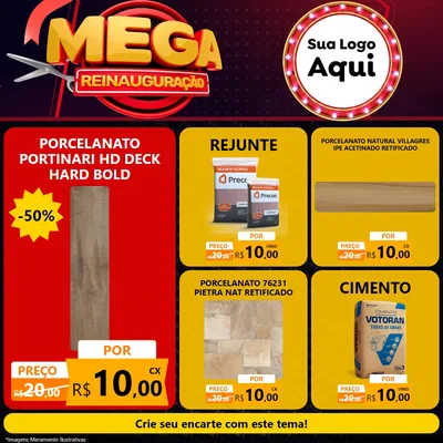 Modelo de Rede Social para Feed Facebook com o tema Mega Reinauguração para Pisos e revestimentos