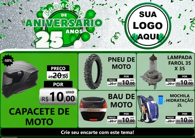 Modelo de Encarte para Encarte A4 Horizontal com o tema Promoção de Aniversário - 25 Anos para Moto peças