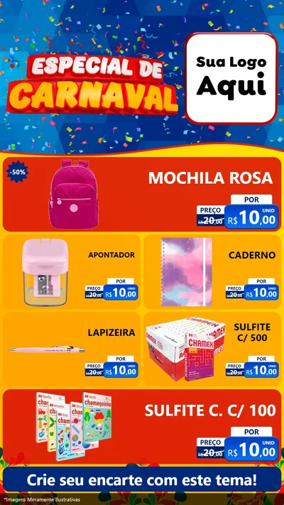 Modelo de TV para TV Vertical com o tema Especial de Carnaval para Papelaria