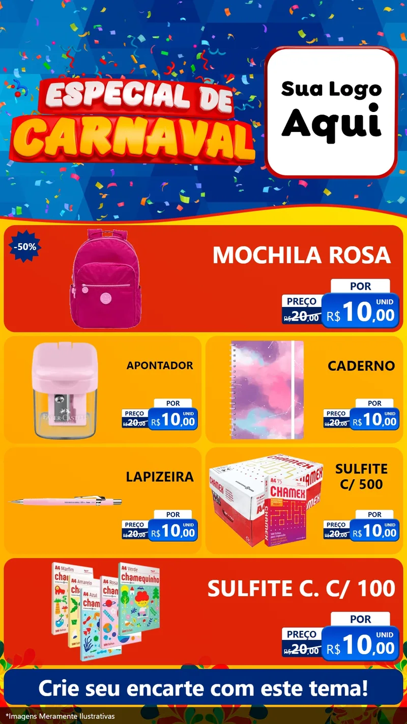 Modelo de TV para TV Vertical com o tema Especial de Carnaval para Papelaria