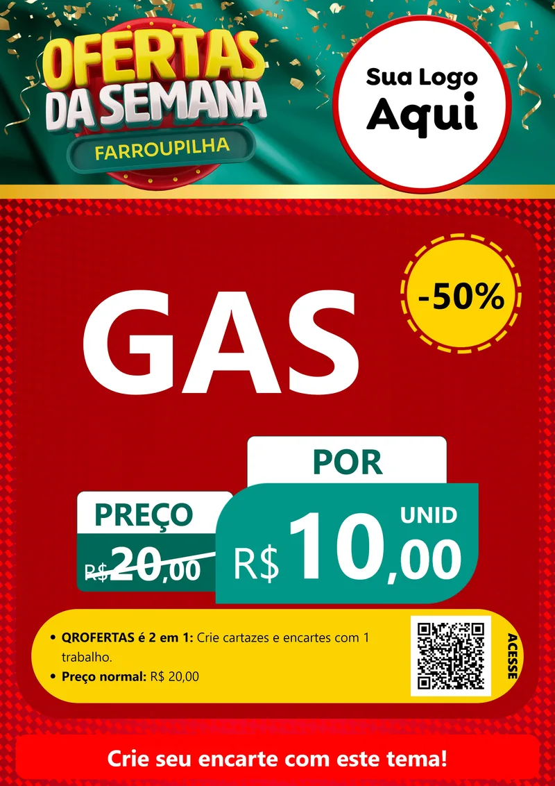Modelo de Cartaz para Cartaz A4 Vertical com o tema Ofertas da Semana Farroupilha para Água e gás