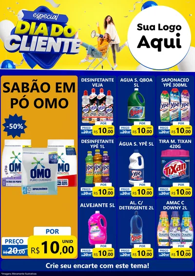 Modelo de Encarte para Encarte A4 Vertical com o tema Especial Dia do Cliente para Produtos de Limpeza