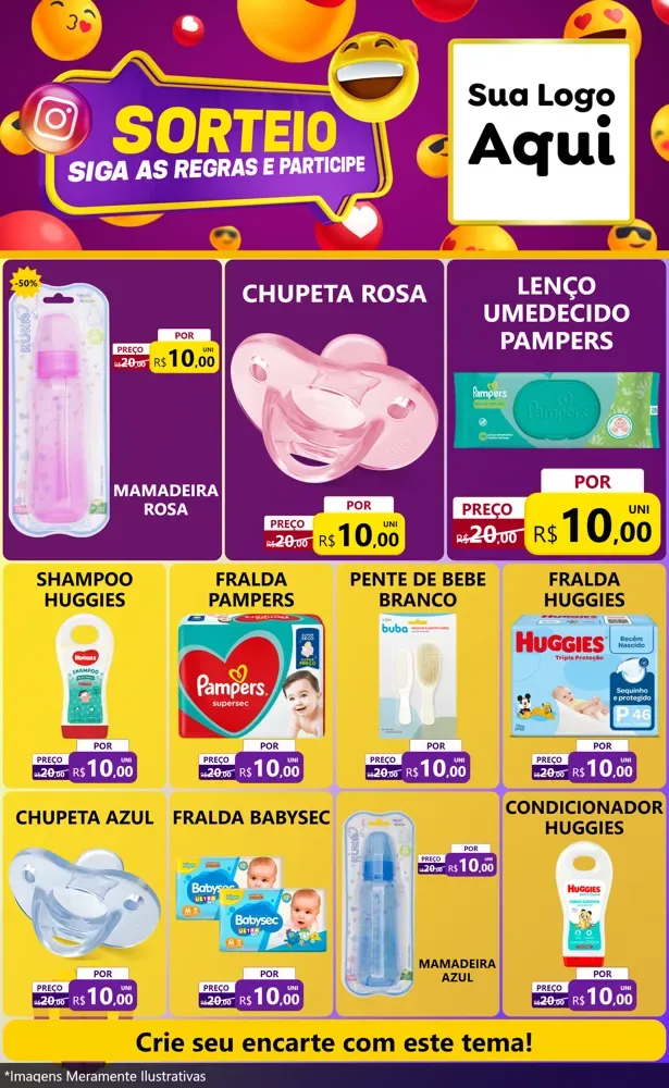 Modelo de Encarte para Encarte Grande com o tema Sorteio para Bebês