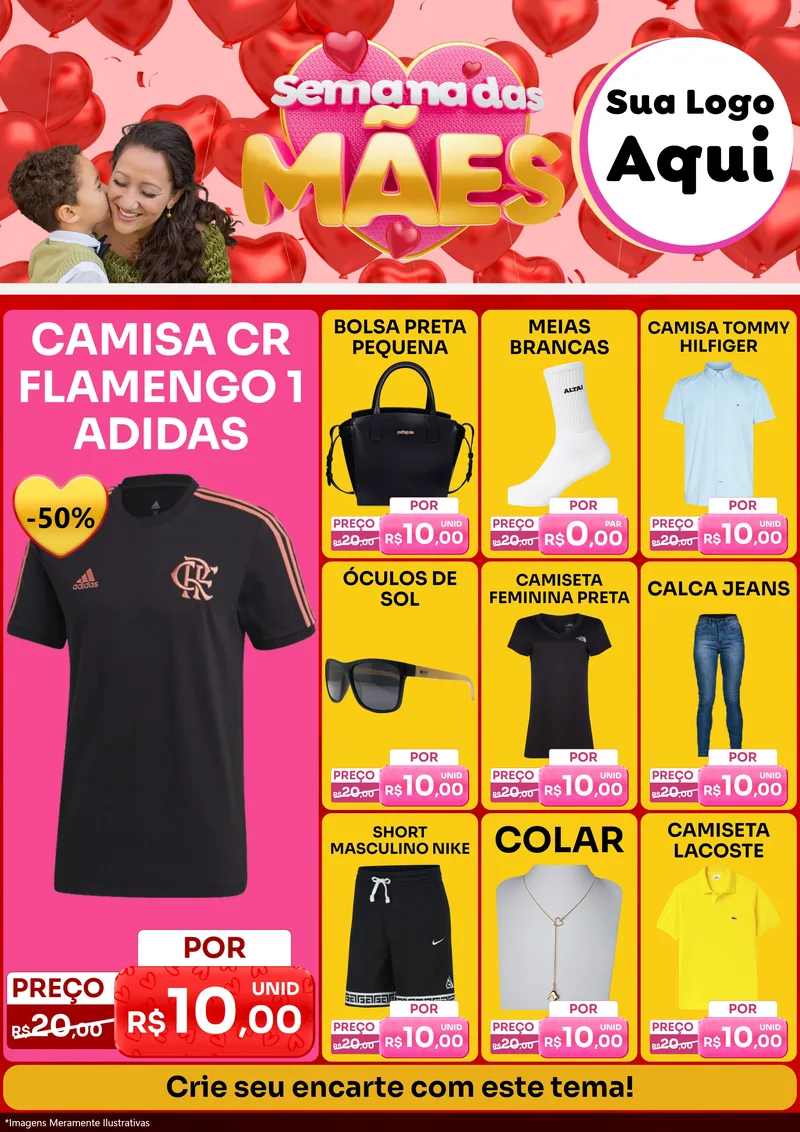 Modelo de Encarte para Encarte A4 Vertical com o tema Semana Das Mães para Roupas e acessórios