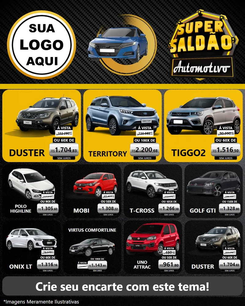 Modelo de Rede Social para Feed Instagram com o tema Super Saldão Automotivo para Concessionaria de Carros