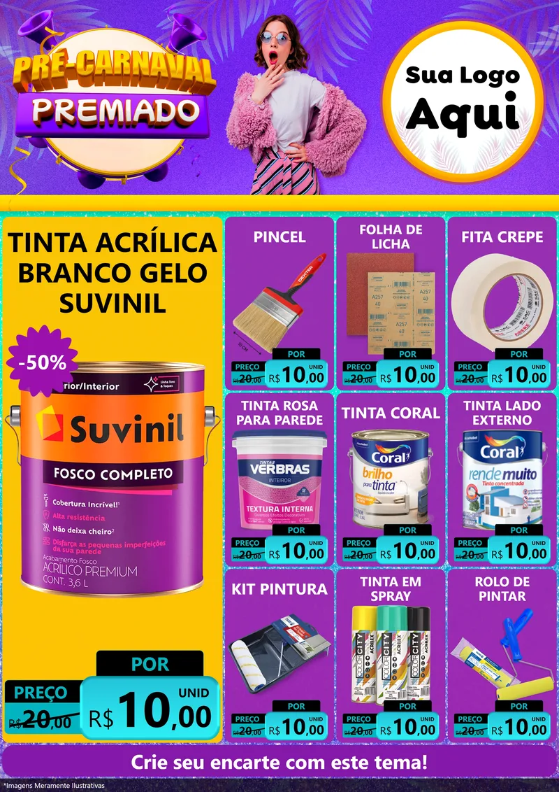 Modelo de Encarte para Encarte A4 Vertical com o tema Pré-Carnaval Premiado para Tintas e Ferramentas