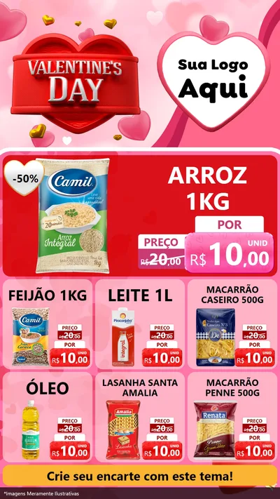 Modelo de Rede Social para Stories com o tema Valentine's Day para Supermercado