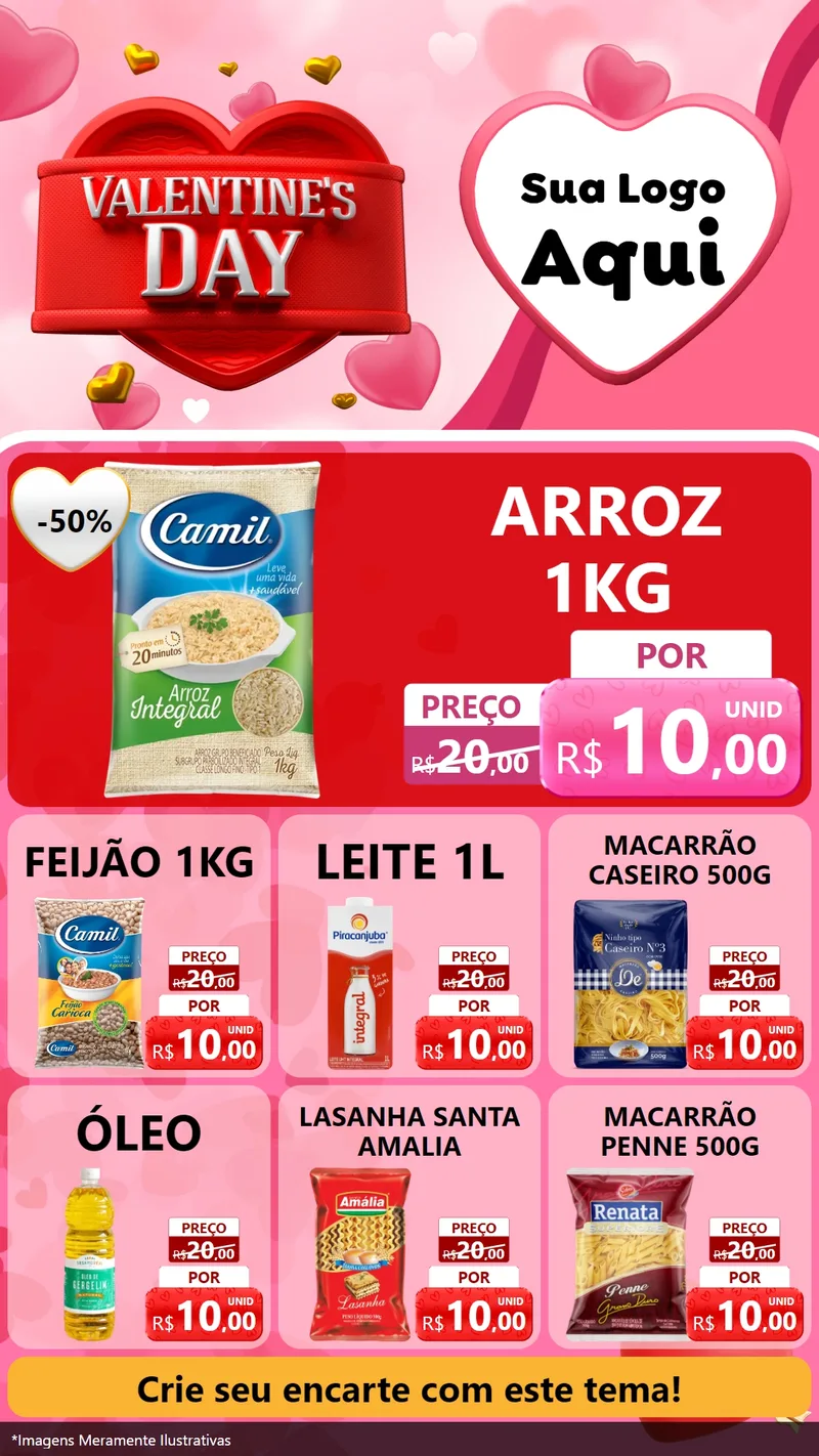 Modelo de Rede Social para Stories com o tema Valentine's Day para Supermercado