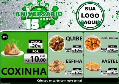 Modelo de Encarte para Encarte A4 Horizontal com o tema Promoção de Aniversário - 15 Anos para Salgadaria