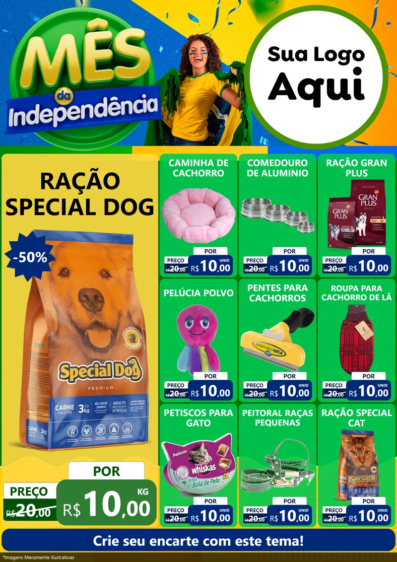 Modelo de Encarte para Encarte A4 Vertical com o tema Mês da Independência para Pet Shop