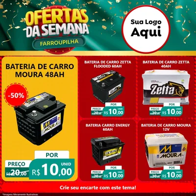 Modelo de Rede Social para Feed Facebook com o tema Ofertas da Semana Farroupilha para Baterias Elétricas