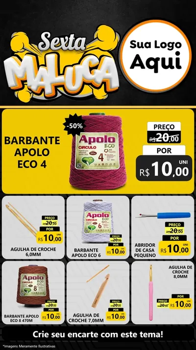 Modelo de Rede Social para Stories com o tema Sexta Maluca para Armarinho e Aviamentos