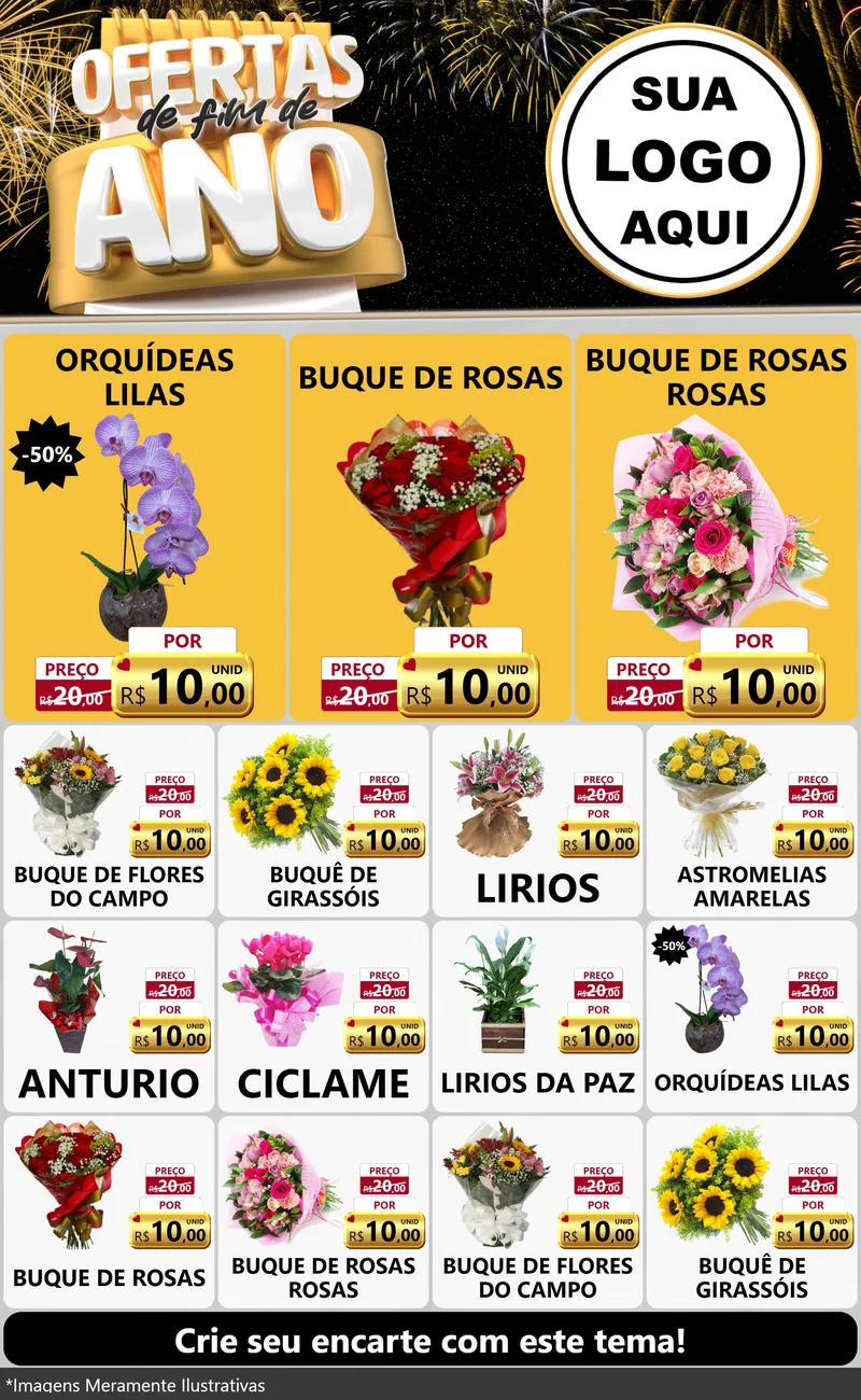 Modelo de Encarte para Encarte Grande com o tema Ofertas de Fim de Ano para Floricultura e jardim