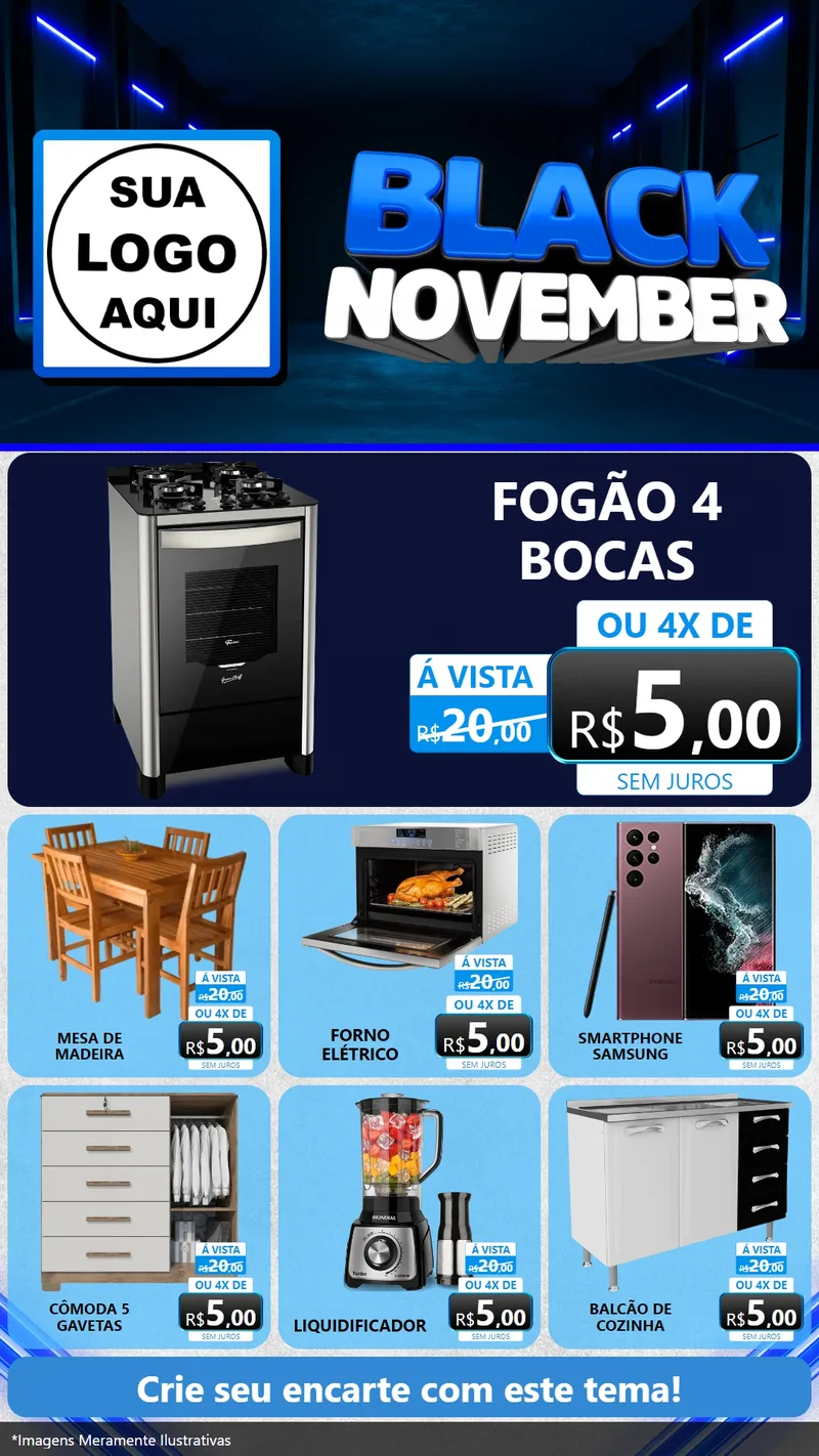 Modelo de Rede Social para Stories com o tema Black November para Móveis e Eletro