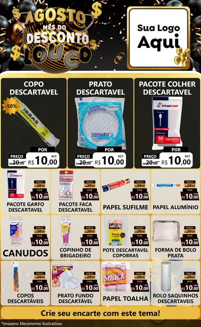 Modelo de Encarte para Encarte Grande com o tema Agosto Mês do Desconto Louco para Embalagens